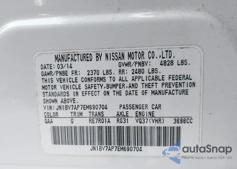 2014 Infiniti Q50 Premium z USA, uszkodzony, nr VIN JN1BV7AP7EM690704